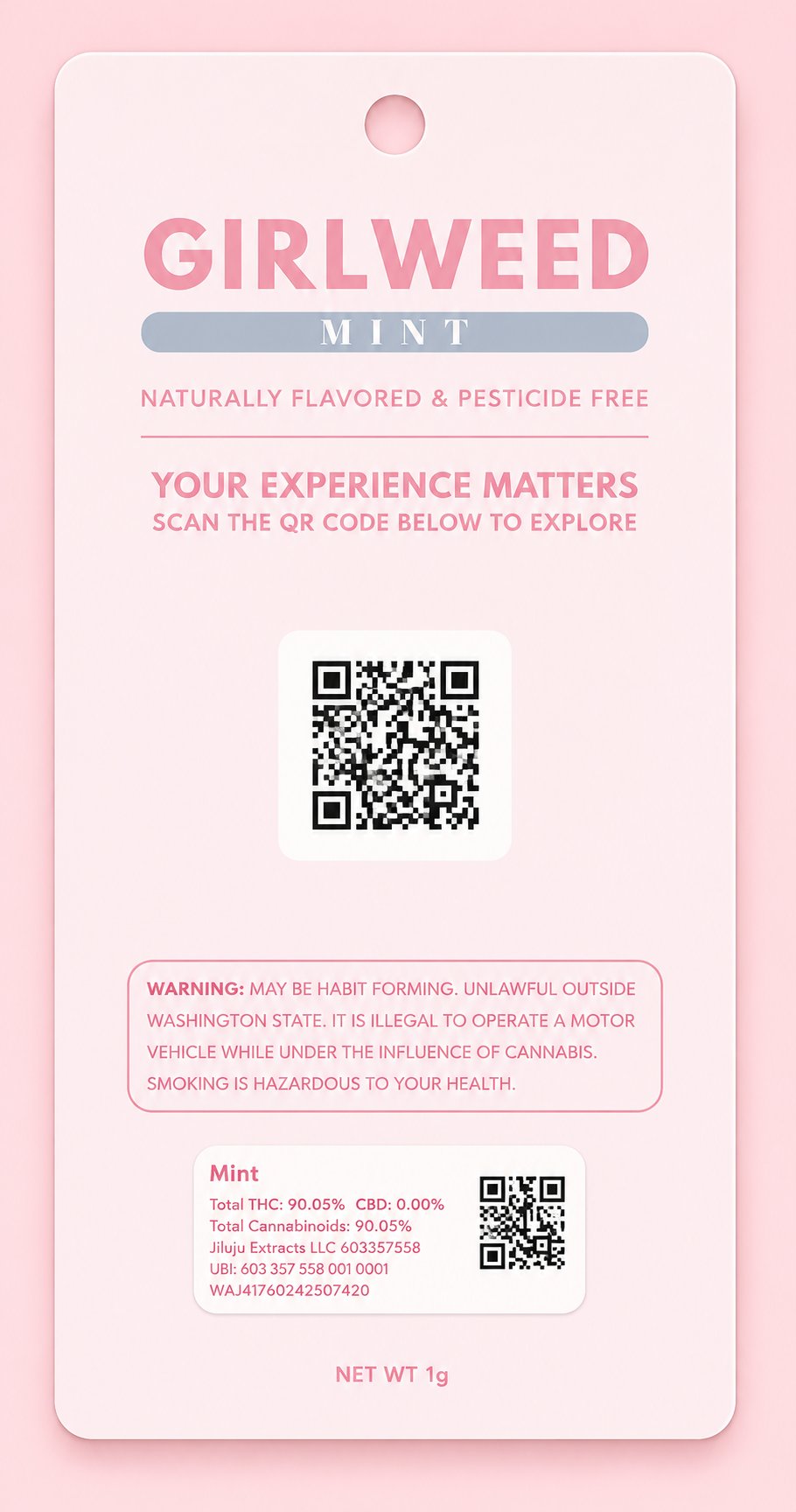 Girlweed vape package with DataBud QR